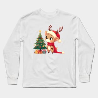 Christmas Deer and Christmas Tree Long Sleeve T-Shirt